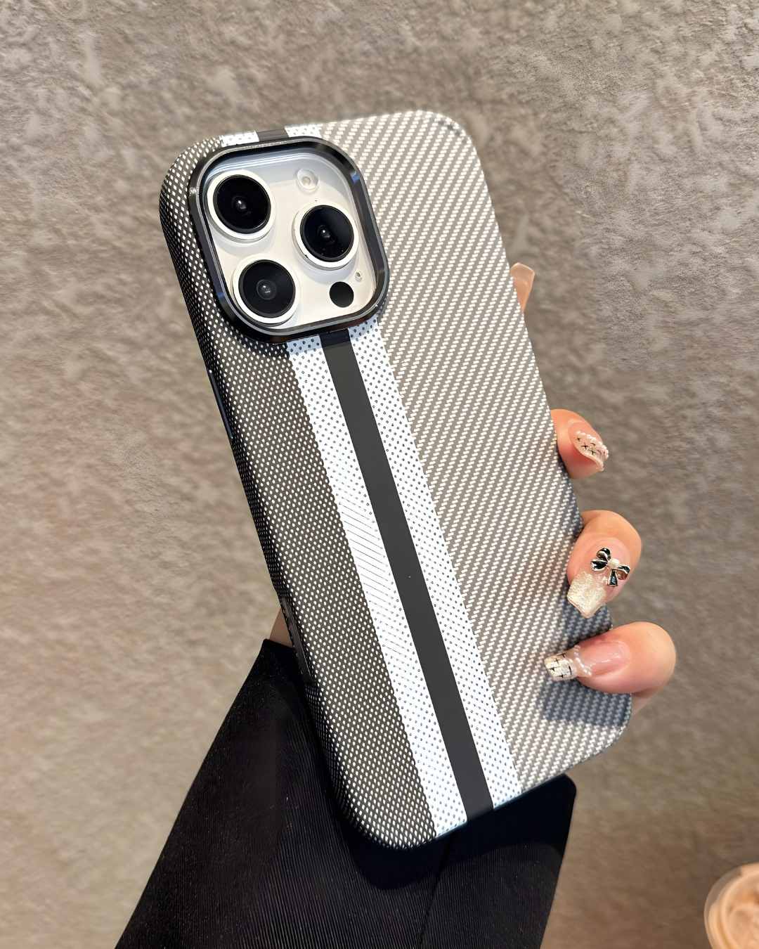 Racing Stripe Carbon-Style Phone Case – Sleek, Durable & Sporty Look