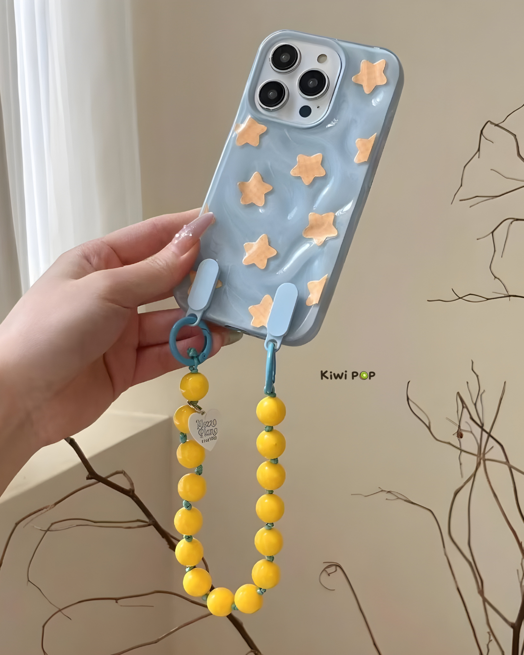 Whimsical 3D Star Pattern Phone Case with Beaded Charm – Multiple Colors