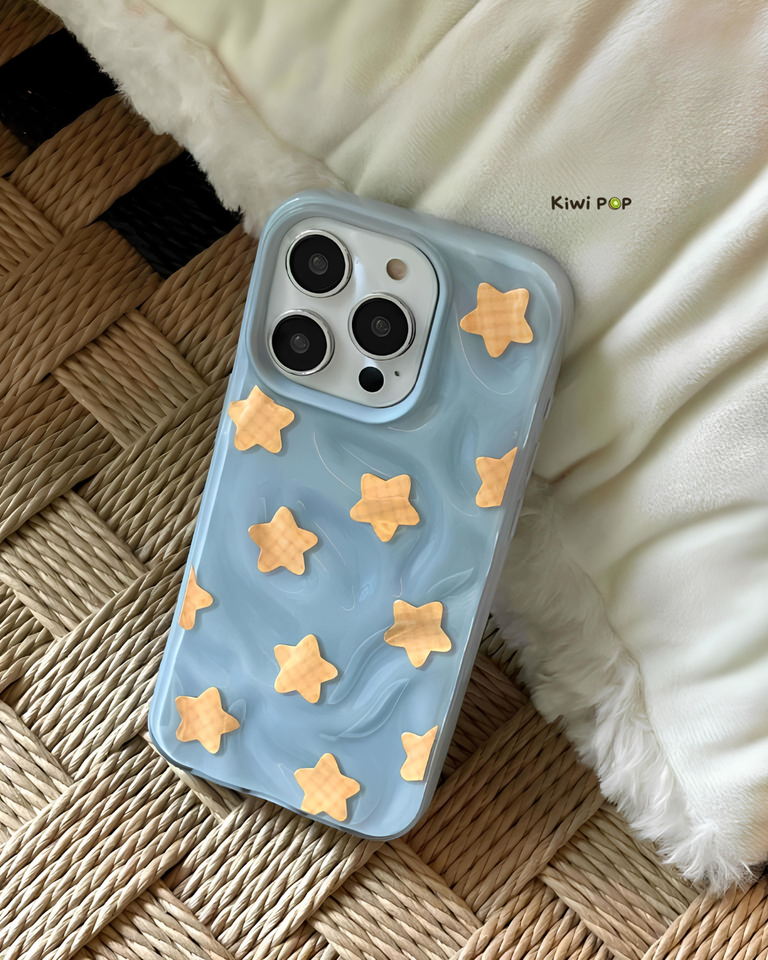 Whimsical 3D Star Pattern Phone Case with Beaded Charm – Multiple Colors