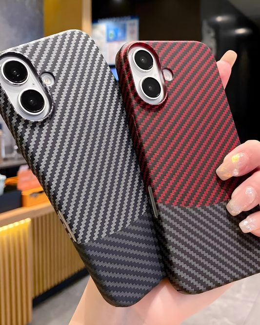 Dual-Tone Carbon Fiber Pattern Phone Case – Sleek & Sporty Design (Black & Red Options)
